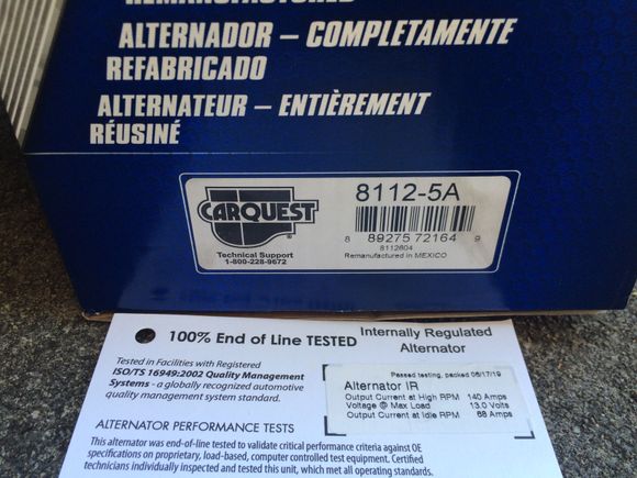 The spec sheet for a the 8112-5A alternator.