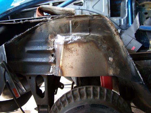 cut out the side of the frame where the bump ttop is i welded i a flat section of steel for structure.