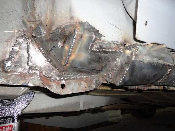 finished welding the bottom of the door pillar.  Not too bad on some of the welds.  5-11-13