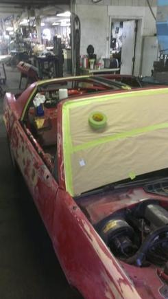Windshield taped off.
