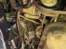 You can see here how the hose naturally wanted to sit and had been for sometime since the previous owner had put it together. Which i would like to compliment him on putting the truck together with not one hanger or support on the trans lines.