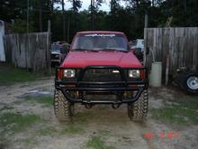 The front bumper is something I built out of a old bumper &amp; rollbar &amp; also  sch 40 pipe &amp; then powder coated in 60% black