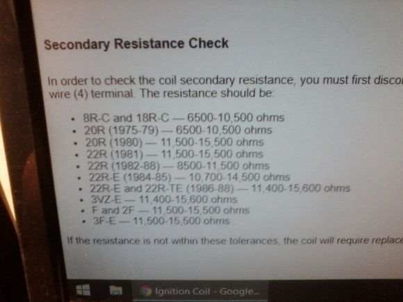 Secondary Resistance Specs