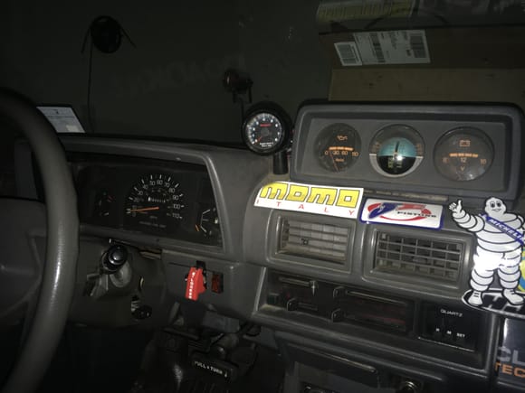 Pic of aftermarket early Montero clinometer/aux gauges I found in a junk yard for $20. the volt and oil pressure gauge work, but are pretty slow unresponsive gauges. I found a bspt t fitting to keep the idiot light on the dash too. Most people think it’s stock.