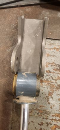 I tried pinching the bushing closer together but that wasn't gonna happen. These are most likely temporary till we get the blocks ppaced in the rear and the truck breaks in the leaf springs. Once all that happens the correct size can be ordered.
 With that i took portaband and just one of the bushimgs down slightly.