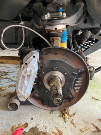 Trimmed the dust shield, test fitted with new caliper 