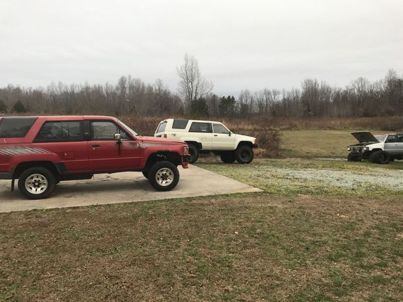 Red one is obviously mine, white one is my buddies, silver one peeking around the corner was our parts car.