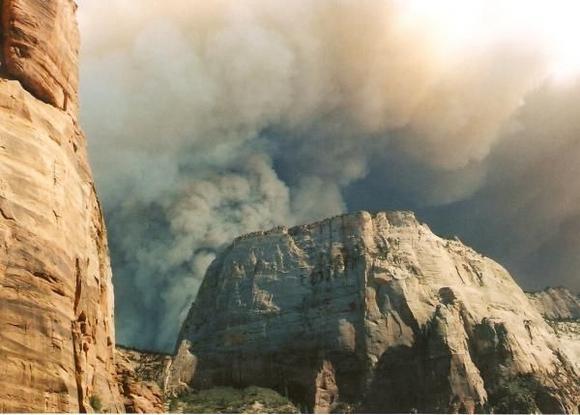 a Zion Natl pk forest fire.  Take from the top of Angels looking north at Observation Point.