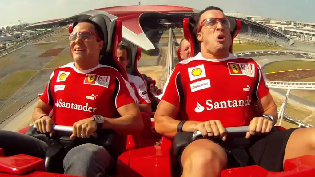 Felipe Massa and Fernando Alonso on the Formula Rossa roller coaster