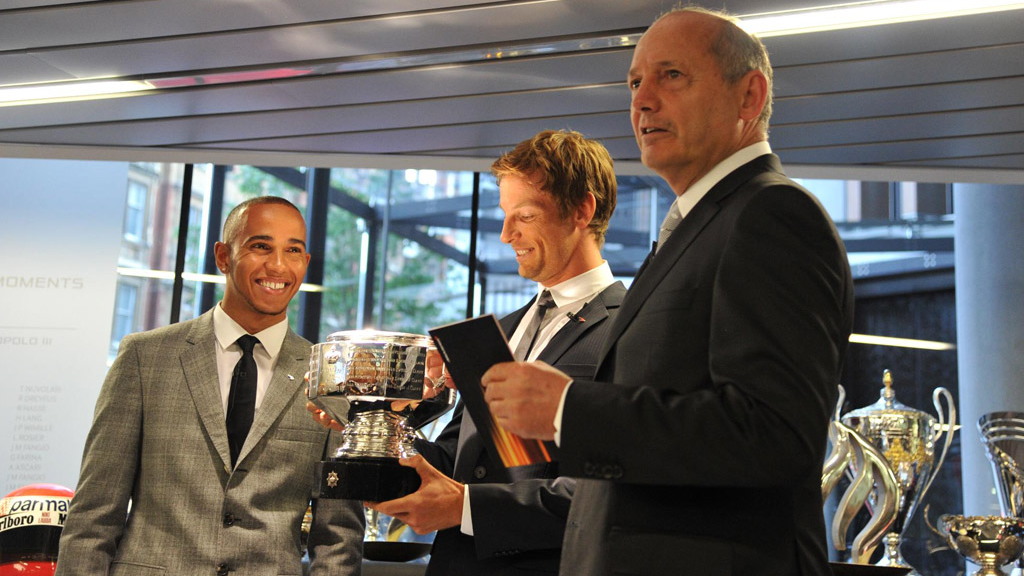 Lewis Hamilton and Jenson Button at the McLaren dealership in London