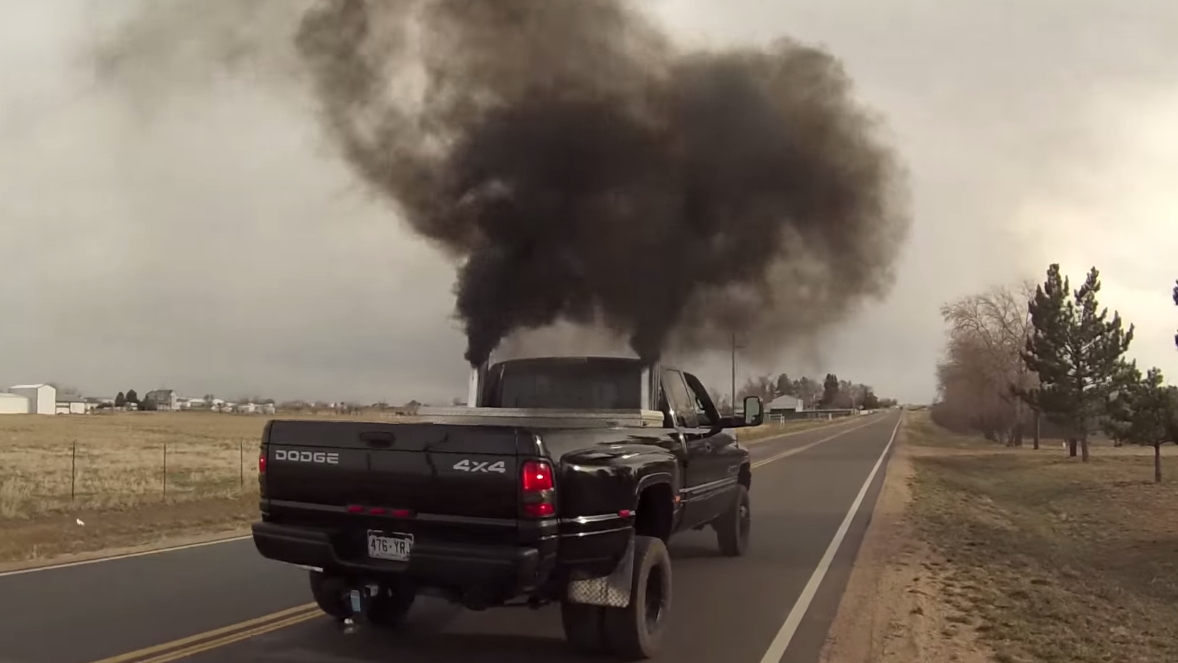 Pickup truck "rolling coal"