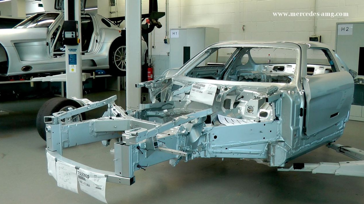 An SLS AMG GT3 awaits construction