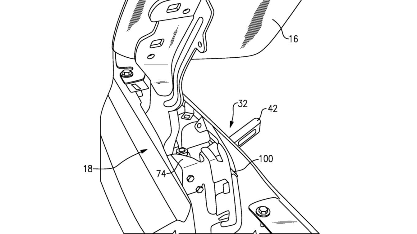 Ford retractable fender tie-down point patent image