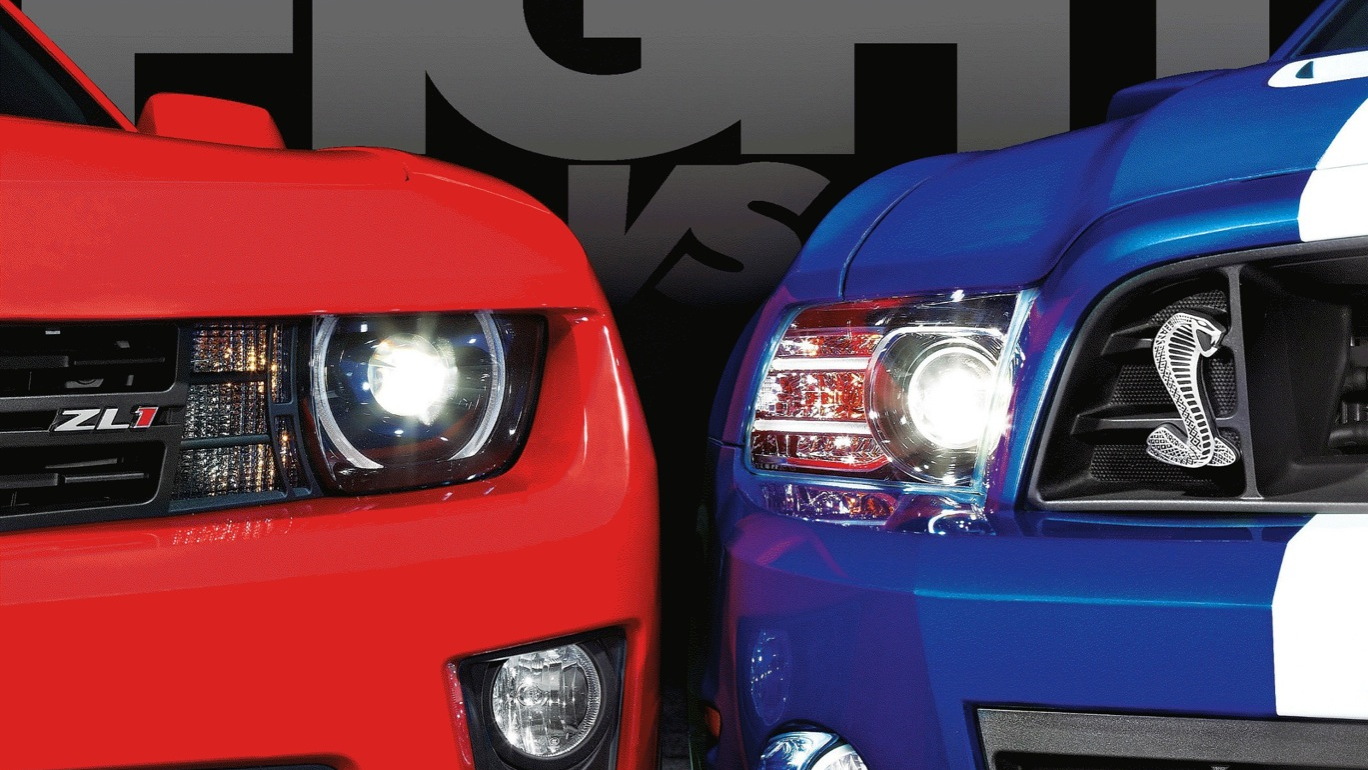 Camaro vs. Mustang magazine covers  -  courtesy GM