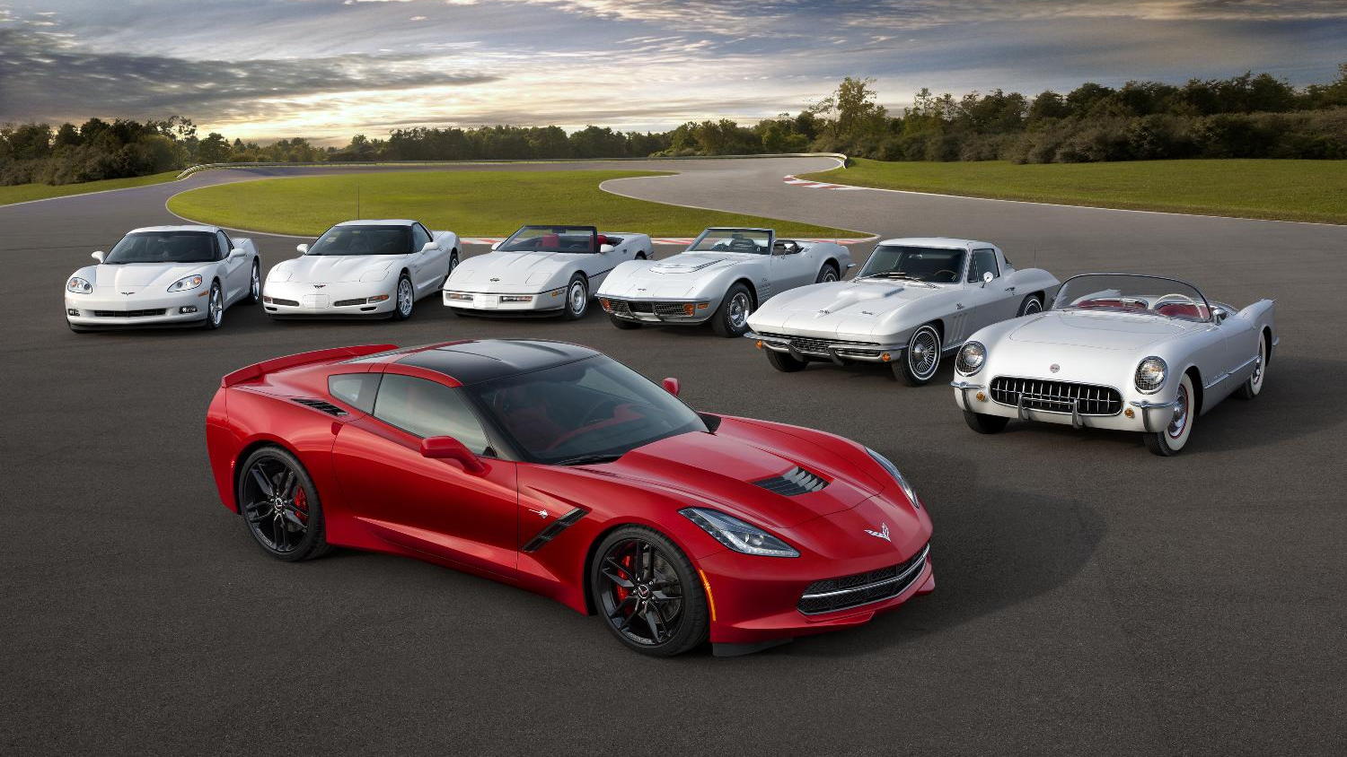The 2014 Corvette Stingray poses with its elders - image: GM Corp