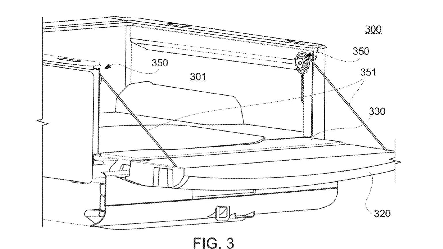 Patent image of Rivian tailgate with gooseneck images