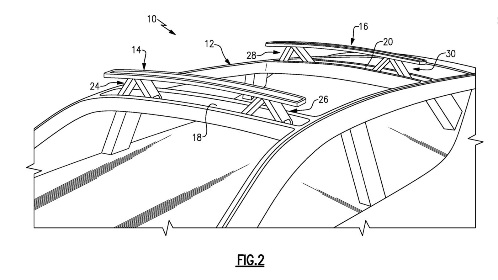 Ford deployable roof rail patent image