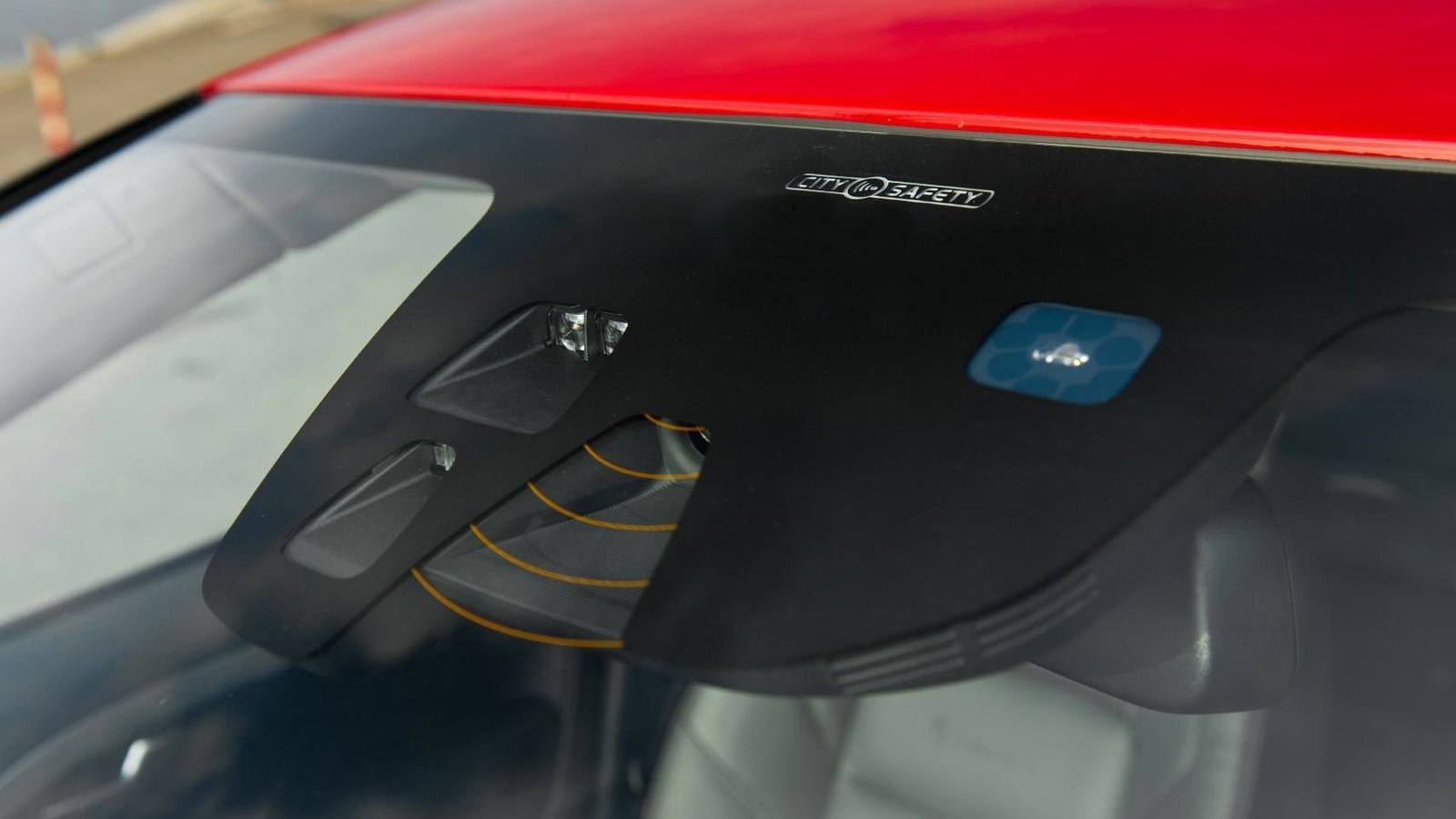 The windshield-mounted sensors of Volvo's City Safety system.