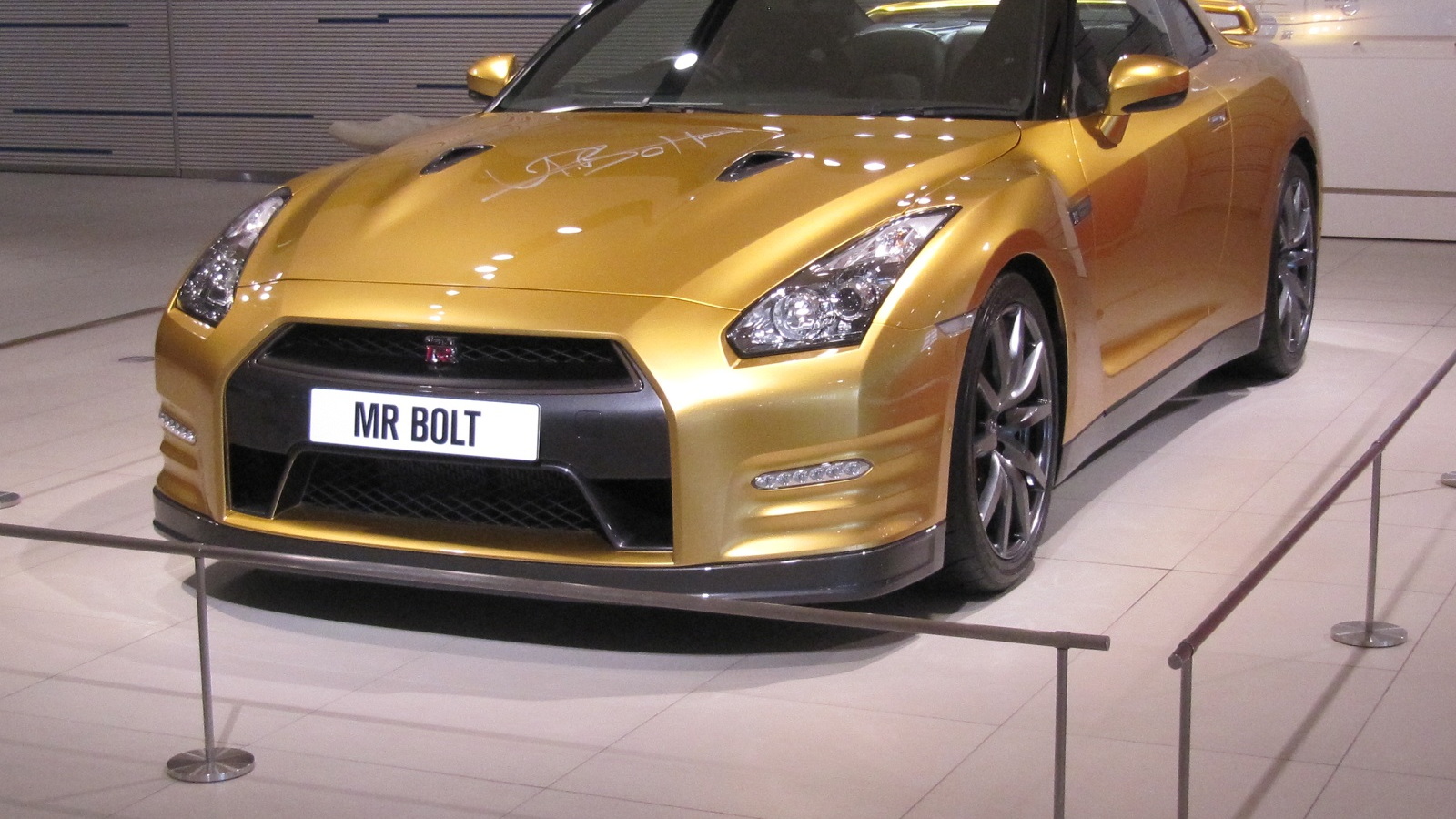 Nissan GT-R Usain Bolt special edition, Nissan headquarters lobby, Yokohama, Japan
