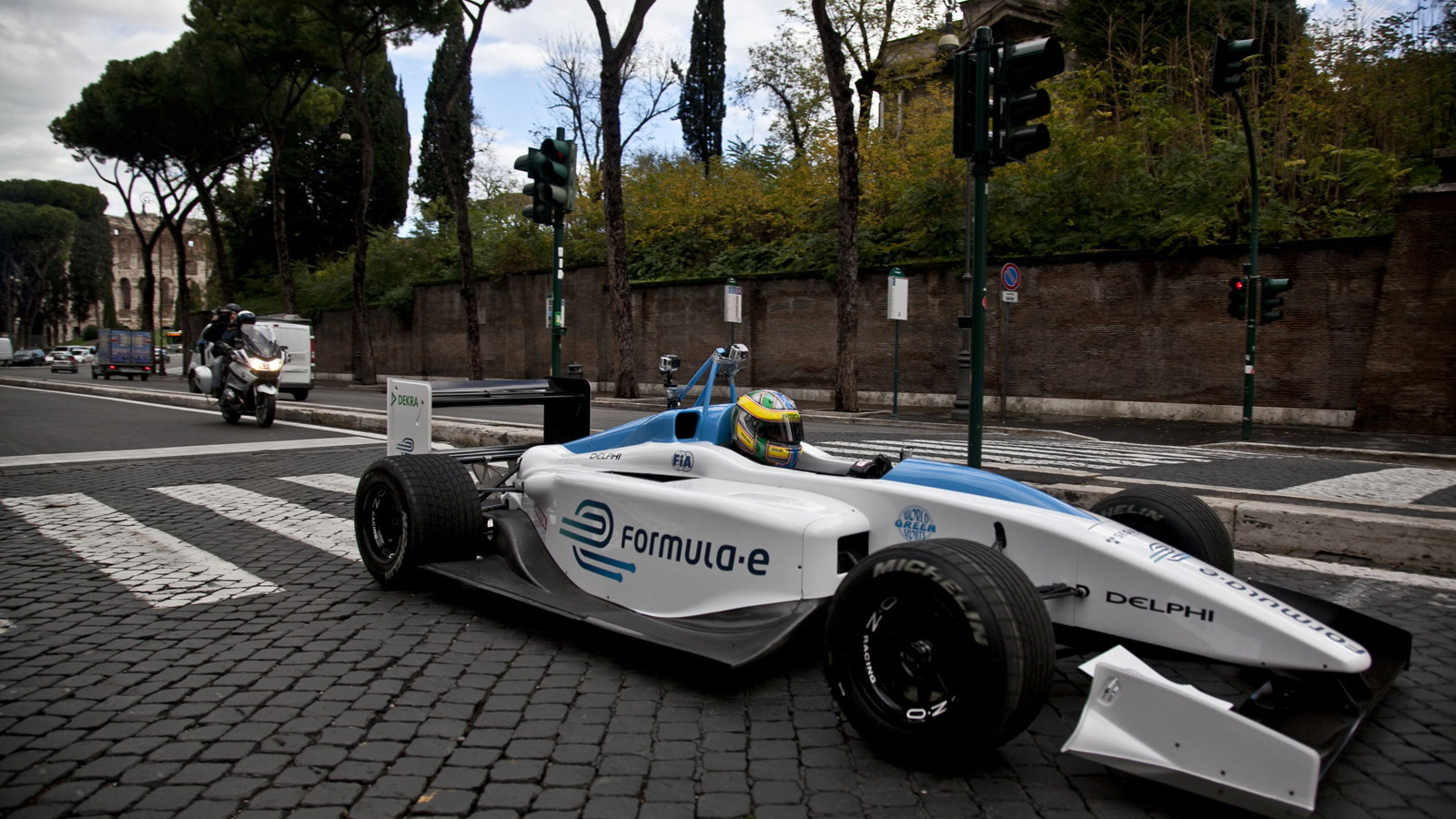 Formula E race car on the streets of Rome
