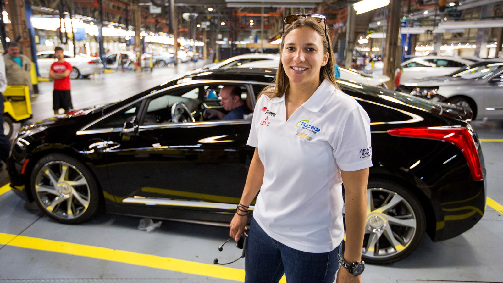 IndyCar driver Simona de Silvestro at the 2014 Cadillac ELR production line