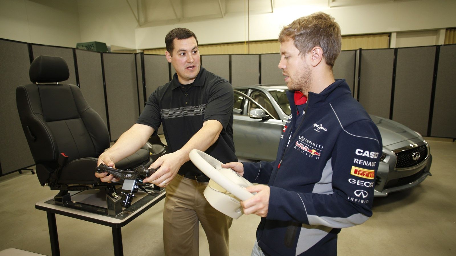 Sebastian Vettel helps engineers at Infiniti’s North American Technical Center