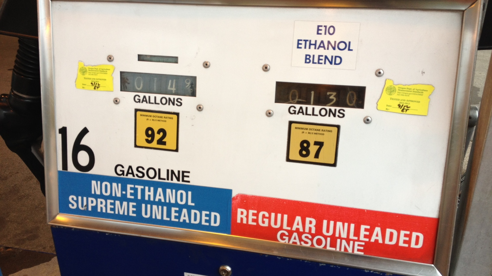 Non-ethanol gasoline pump