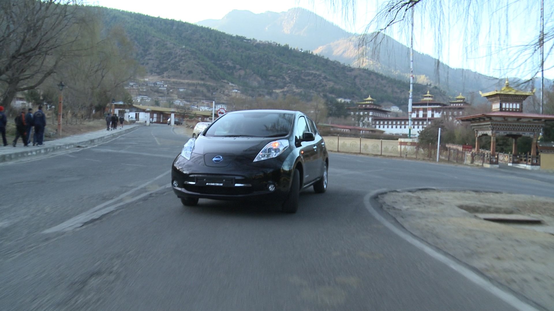 2014 Nissan Leaf electric car on the roads of Thimphu, Bhutan