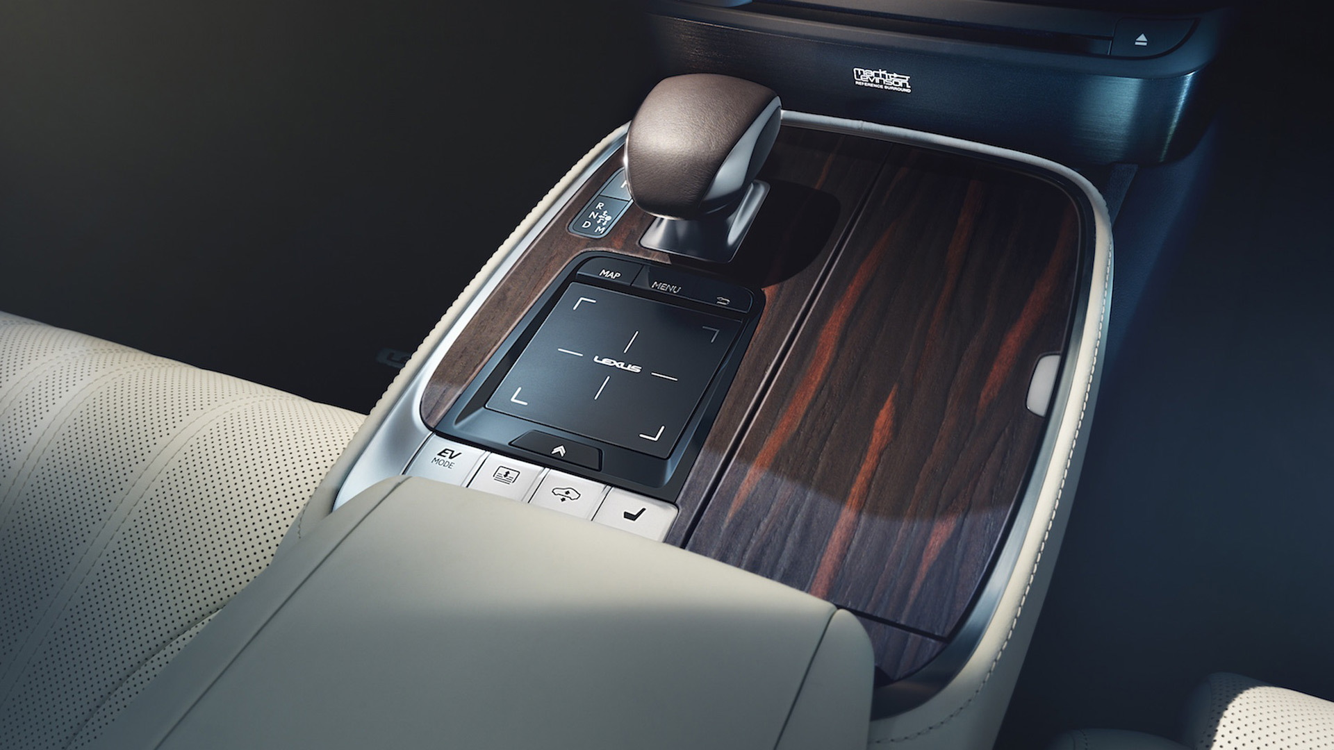 2018 Lexus LS center console with “EV MODE” button