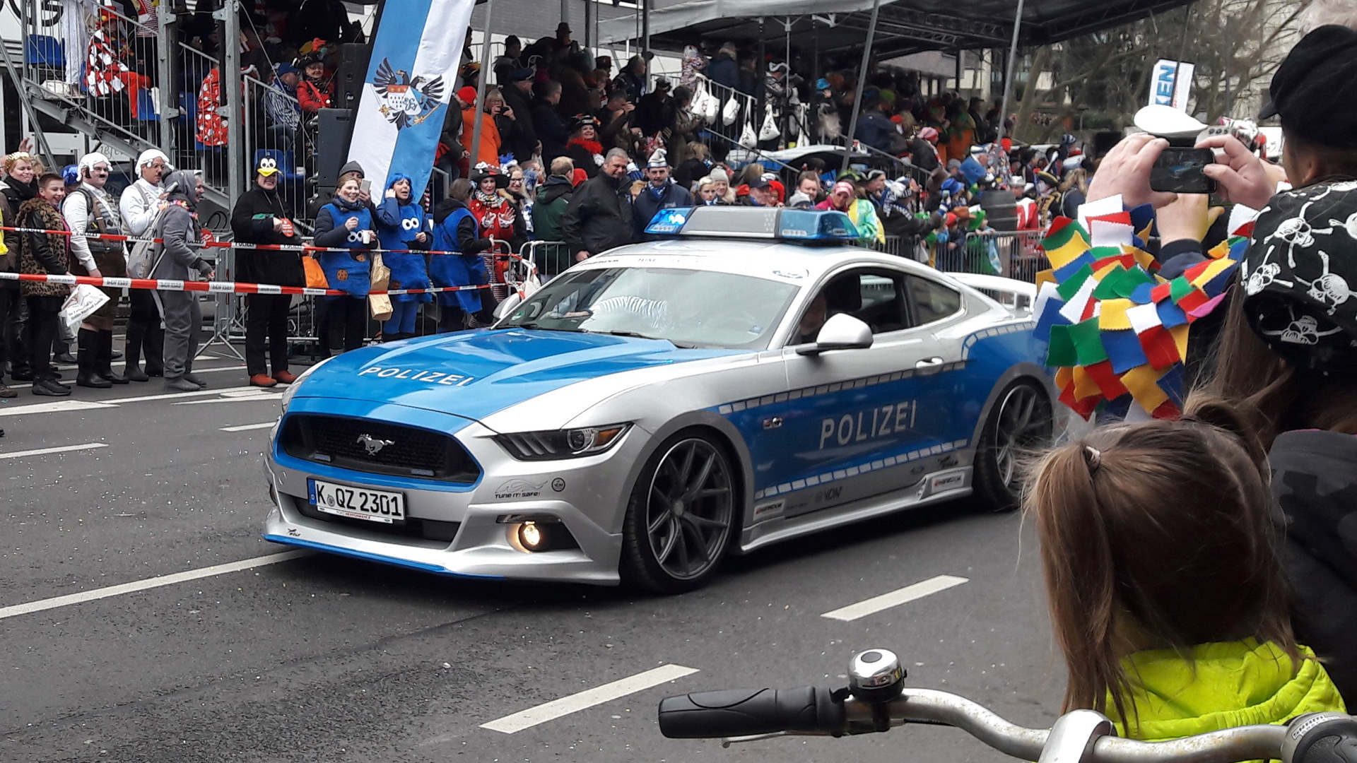 Tune it! Safe! 2017 Ford Mustang GT police car at 2017 Cologne Carnival parade