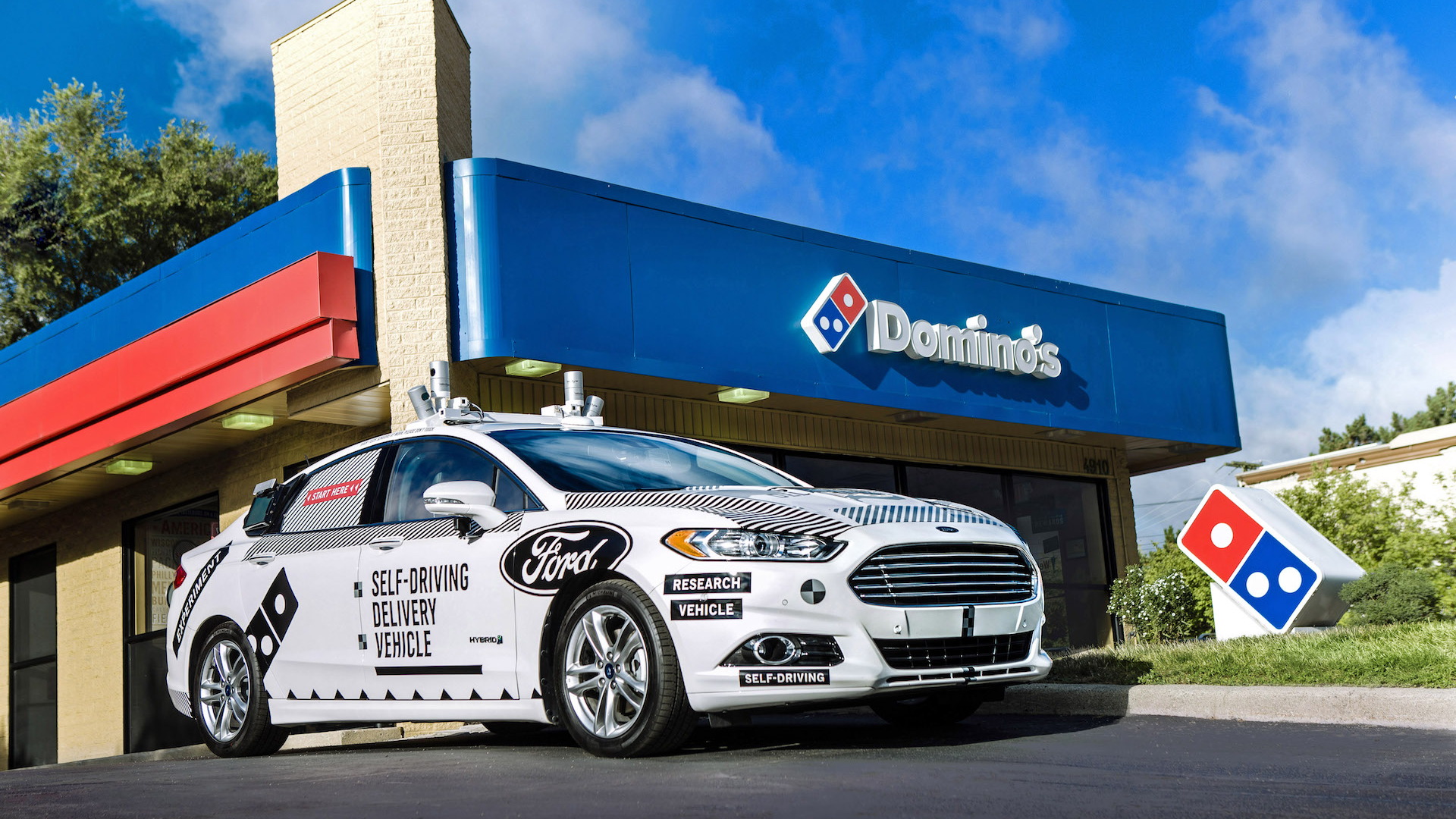 Self-driving Ford Fusion Hybrid for Domino's pizza delivery