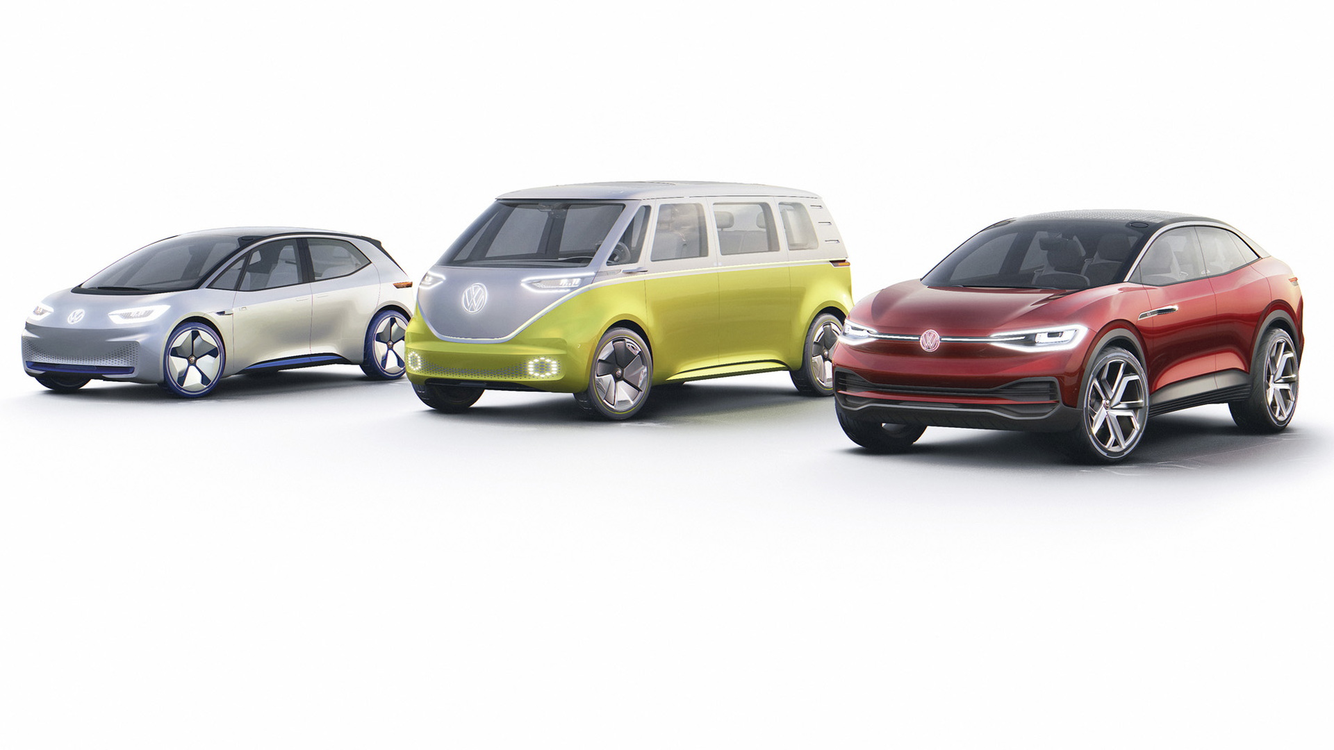 Left to right: Volkswagen ID, ID Buzz and ID Crozz concepts