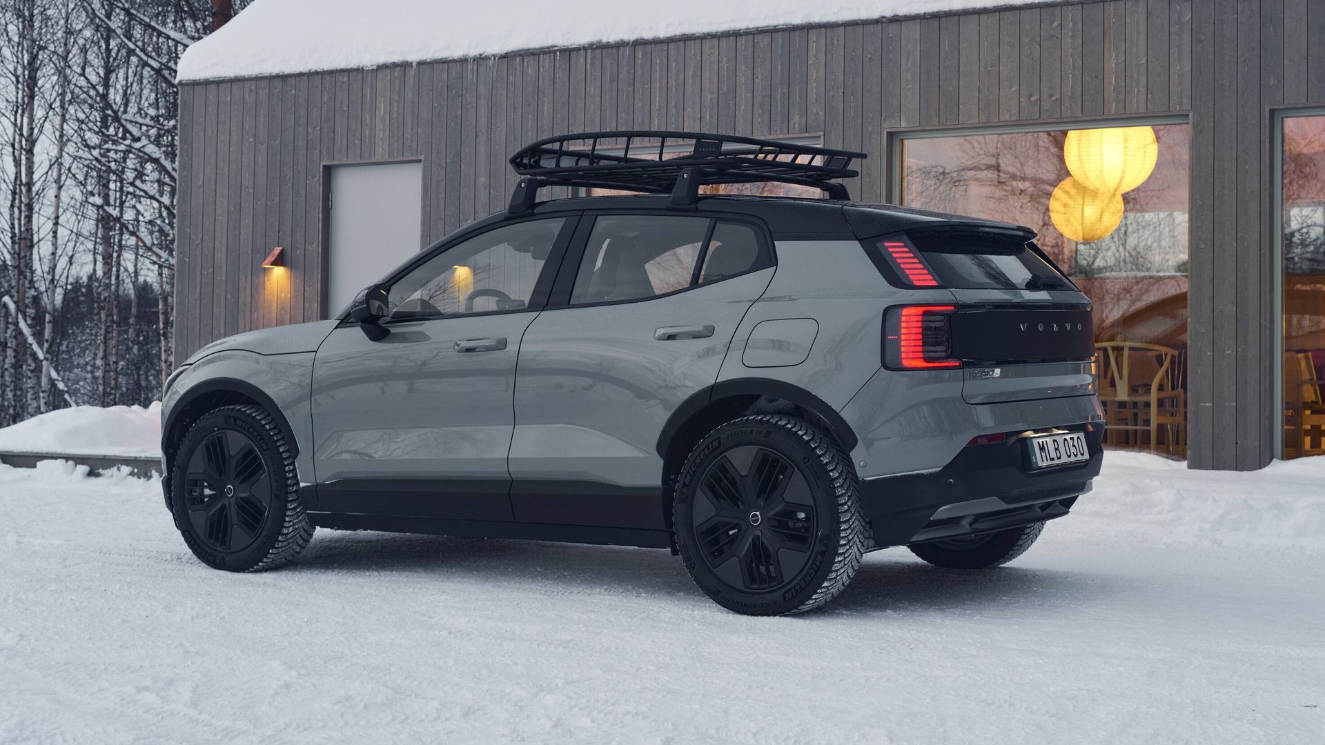 2026 Volvo EX30 Cross Country EV straps on snow boots