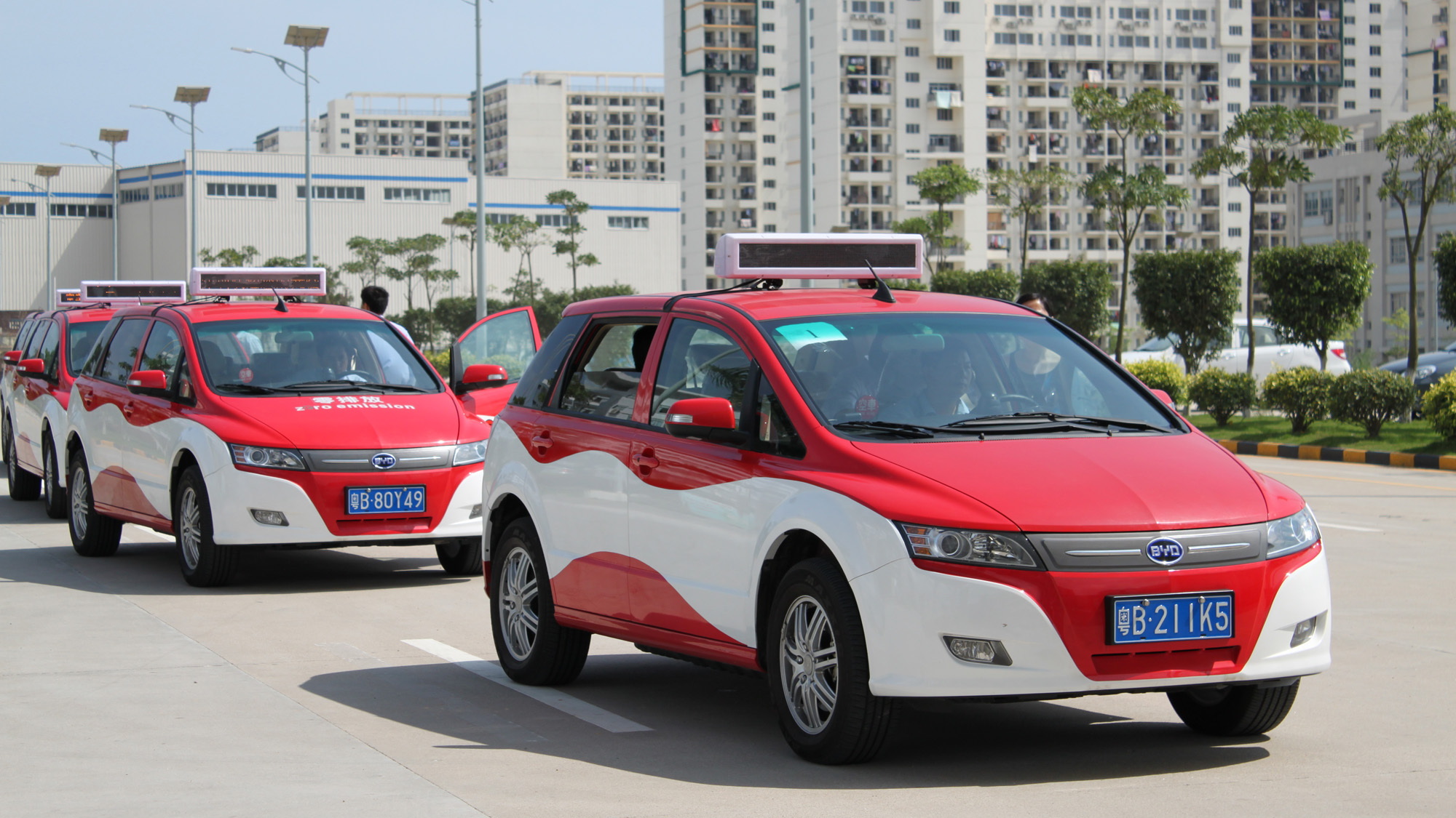 BYD e6 electric taxi in service in Shenzhen, China