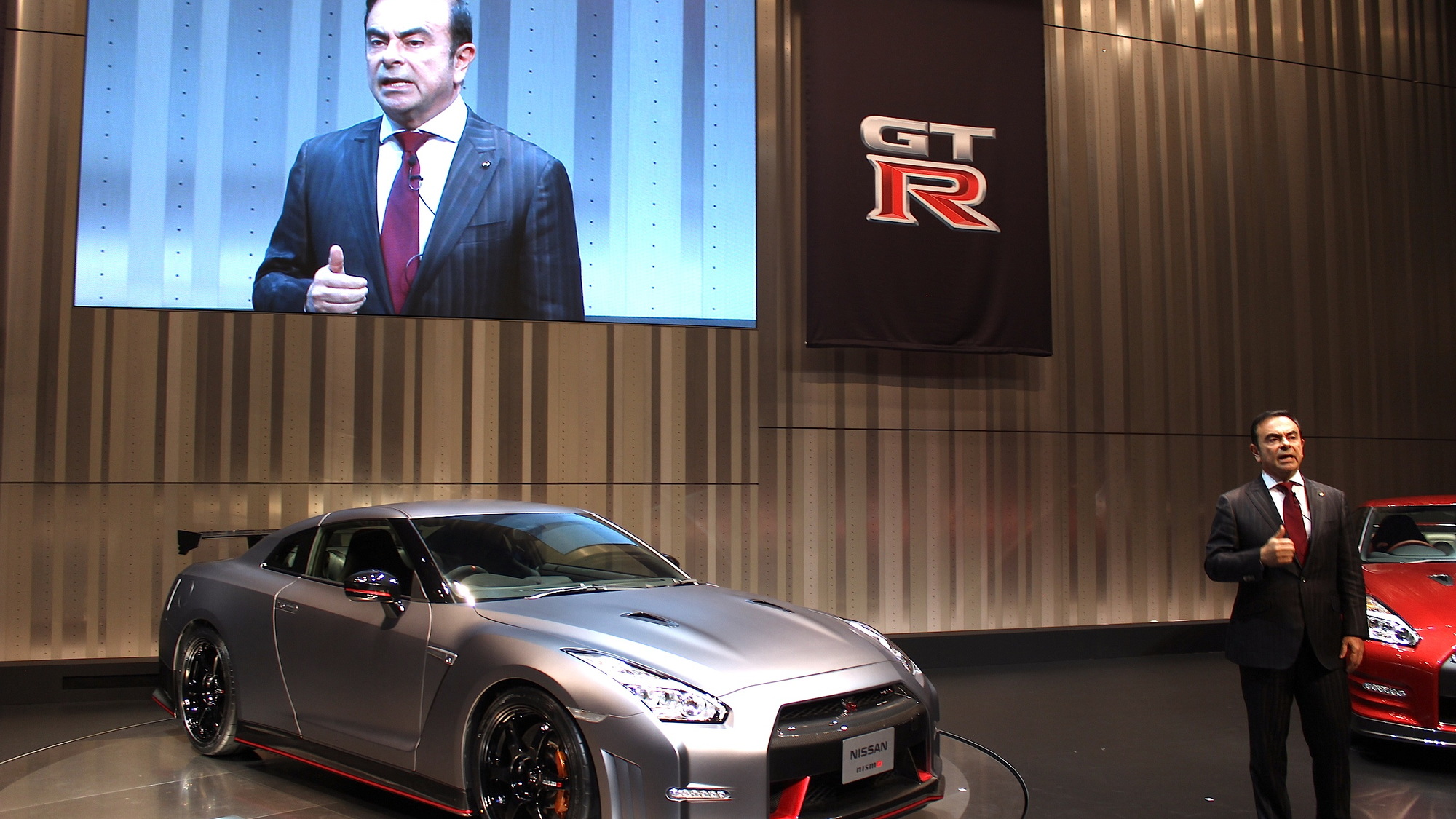 Nissan CEO Carlos Ghosn, introducing the 2015 Nissan GT-R NISMO prior to the 2013 Tokyo Motor Show