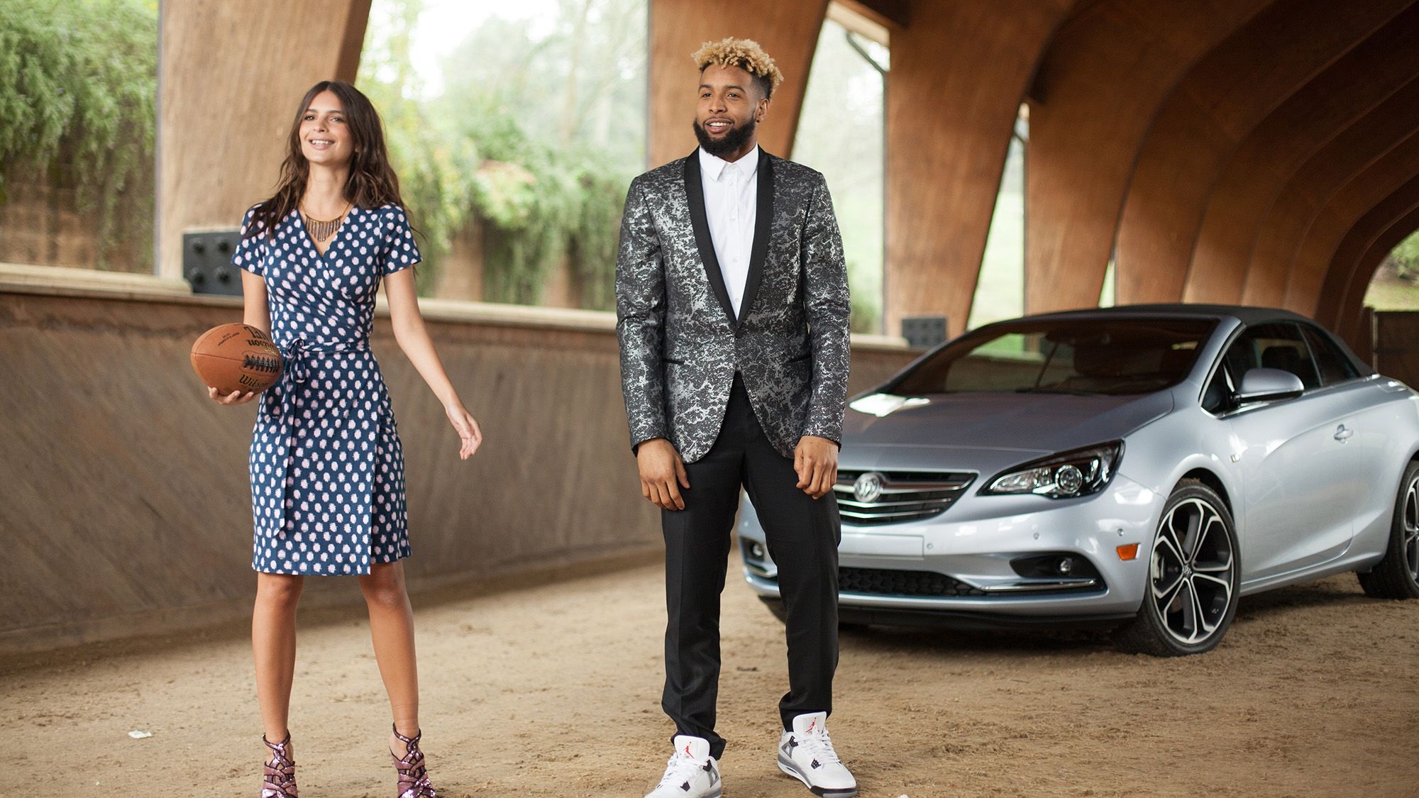 Emily Ratajkowski and Odell Beckham Jr. in a scene from Buick's Super Bowl 50 spot