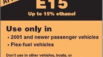 Proposed EPA E15 gasoline pump warning label for ethanol content