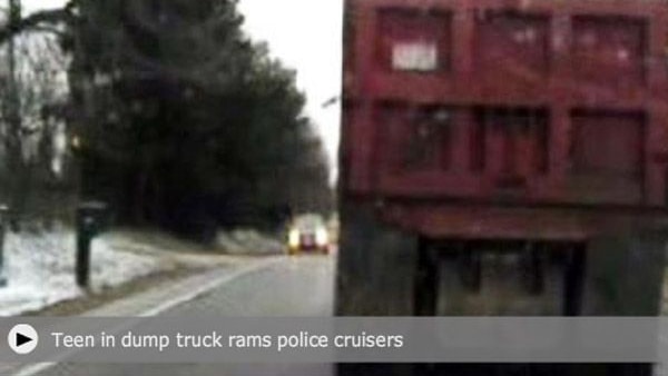 Teen driving stolen dump truck