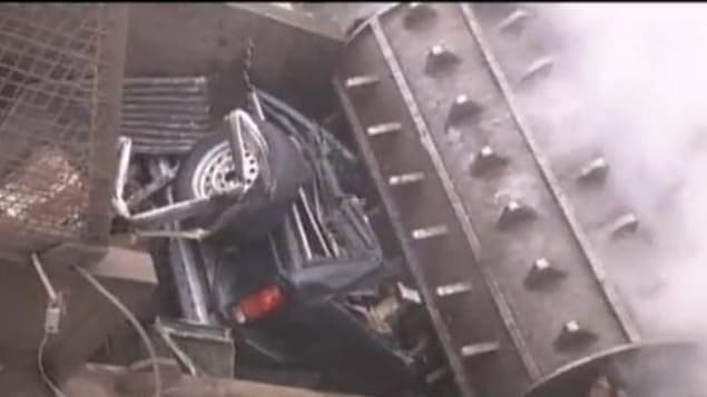 Vehicle being crushed, from Argonne National Laboratory video