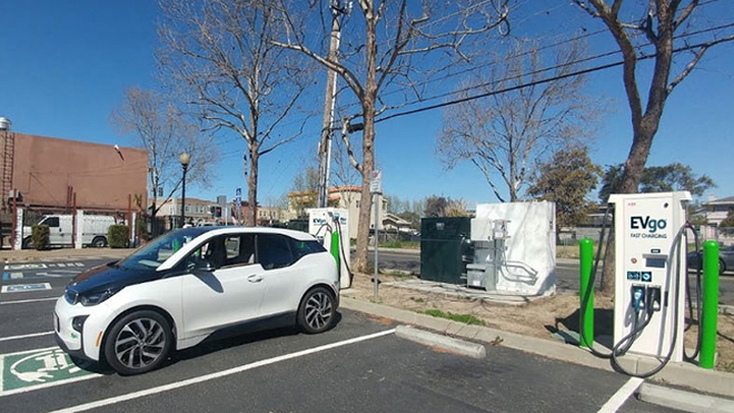 EVgo charging station in Union City, California with resused BMW i3 battery backup