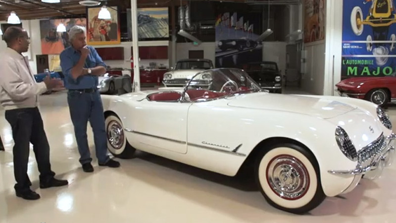 Jay Leno and Ed Welburn and a 1953 Corvette