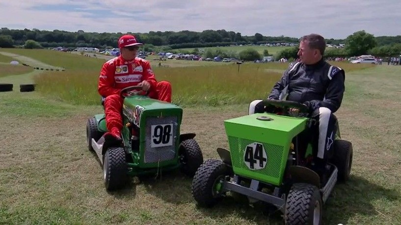 Kimi Raikkonen goes lawnmower racing