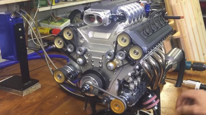 This 1/3-scale V-10 engine actually works