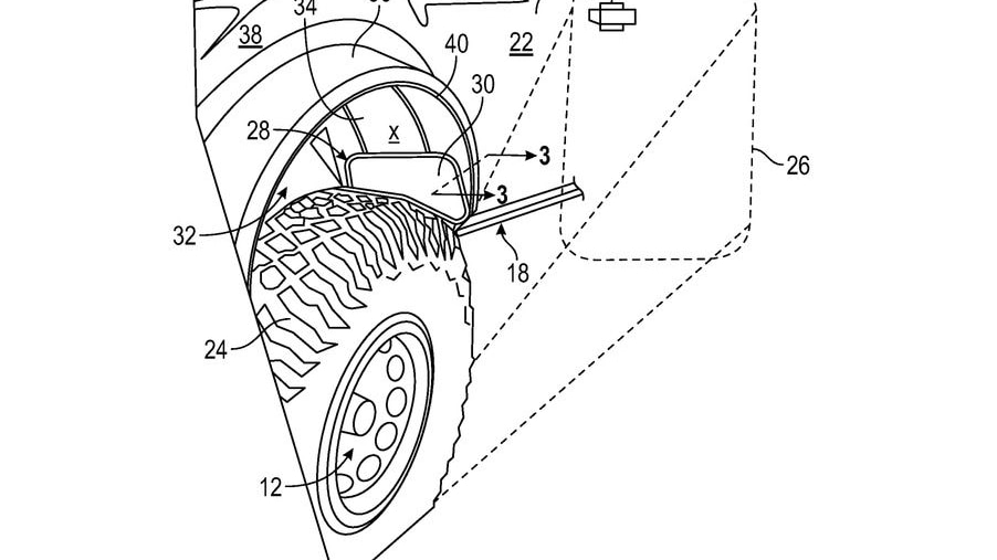 Ford deployable mud flap patent image